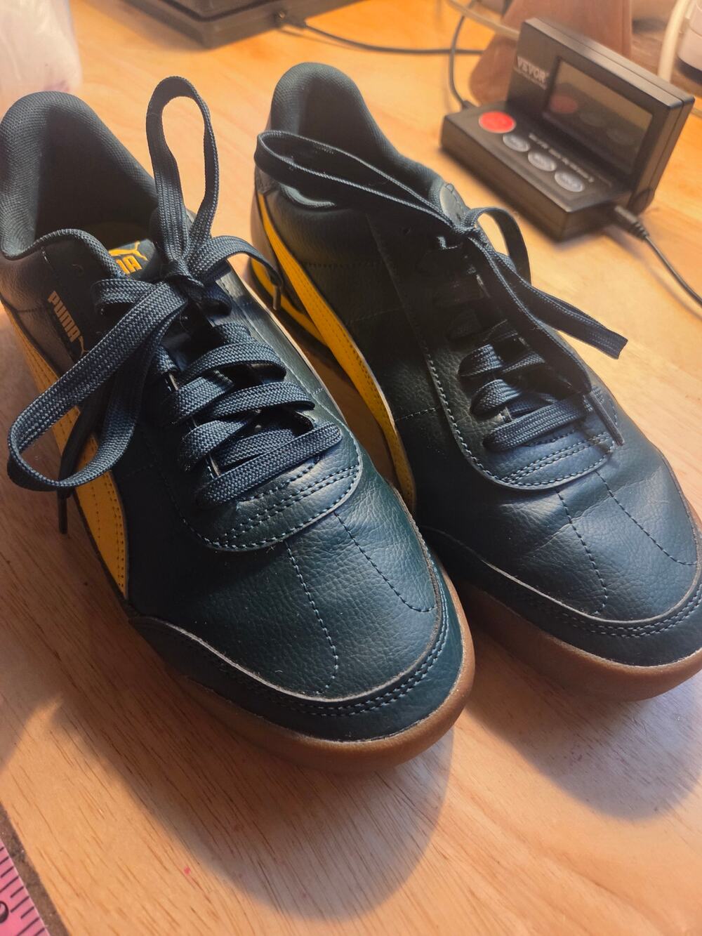 Puma gold and green yellow gum sole vegan leather sneakers size 9 and 1/2 women